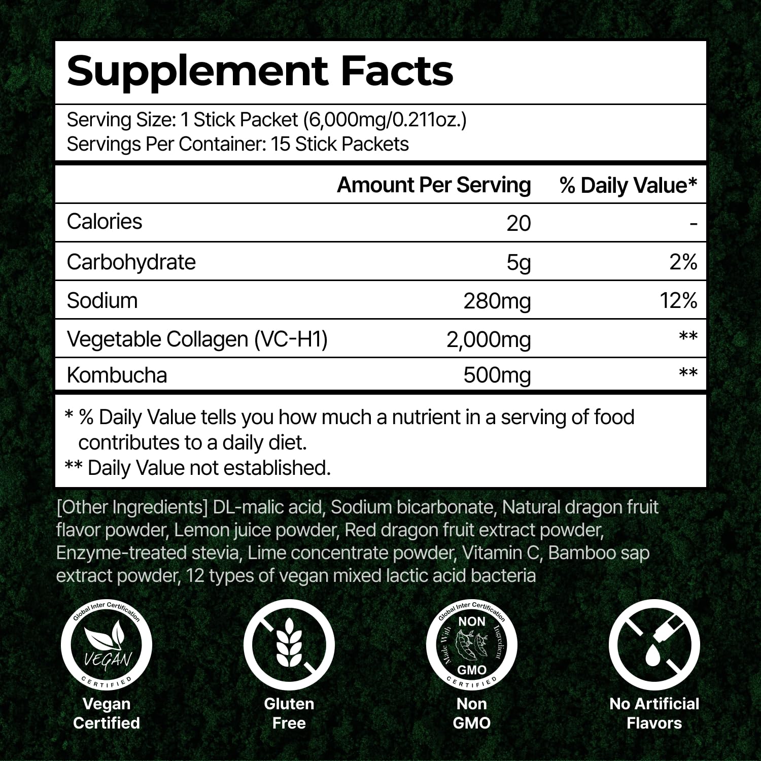 Plant Vegan Collagen Booster Kombucha Dragon Fruit Lime Flavor powder 15 pack (6g)