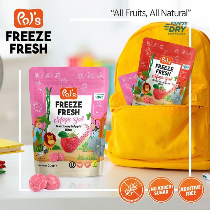 Pol's Freeze Fresh Magic Ball Raspberry & Apple, Healthy Snack, 100% Fruit, No Additives, No Added Sugar 20g