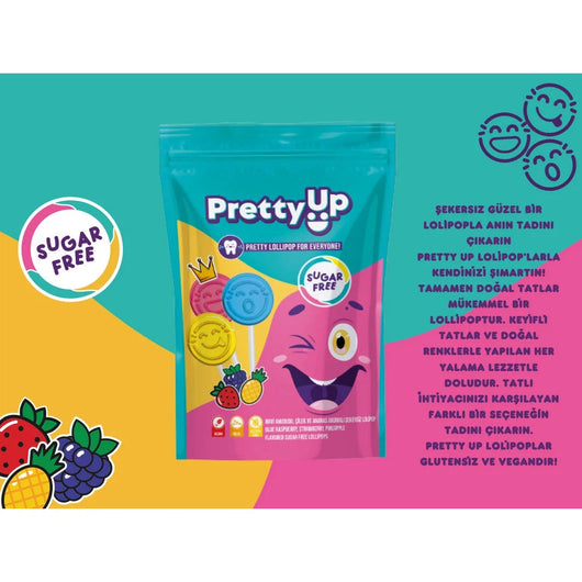 Pretty Up pretty lollipop for everyone! SUGAR FREE blue raspberry, strawberry, pineapple flavoured