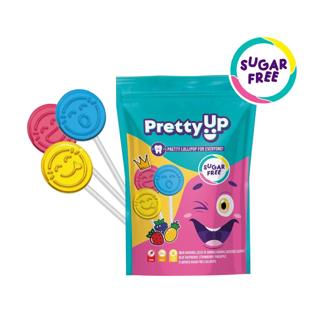 Pretty Up pretty lollipop for everyone! SUGAR FREE blue raspberry, strawberry, pineapple flavoured