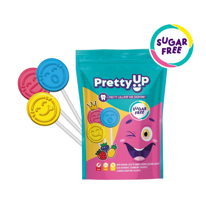 Pretty Up pretty lollipop for everyone! SUGAR FREE blue raspberry, strawberry, pineapple flavoured