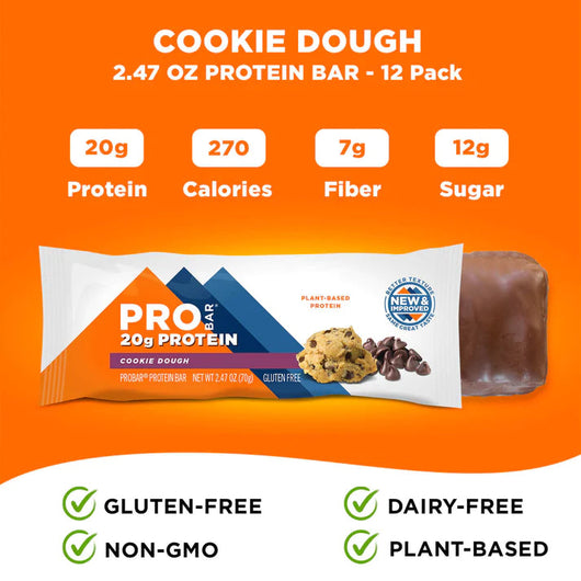 Pro Bar Plant Based Protein Bar 20g Protein Cookie Dough Gluten Free 70g