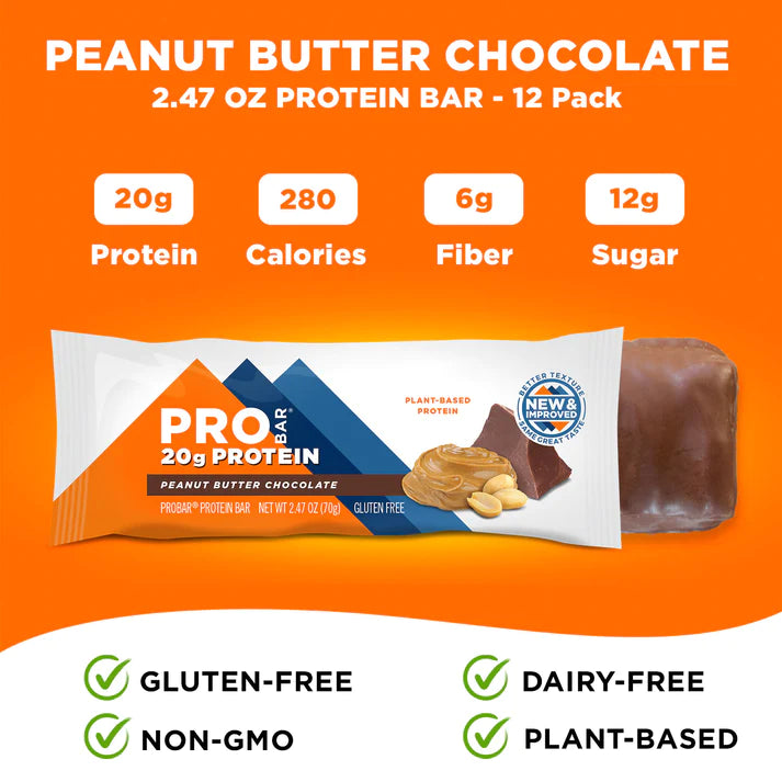 Pro Bar Plant Based Protein Bar 20g Protein Peanut Butter Chocolate Gluten Free 70g