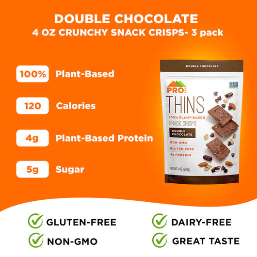 Pro Bar Thins 100% Plant Based Snack Crisps Double Chocolate 4g Protein Gluten Free 120g