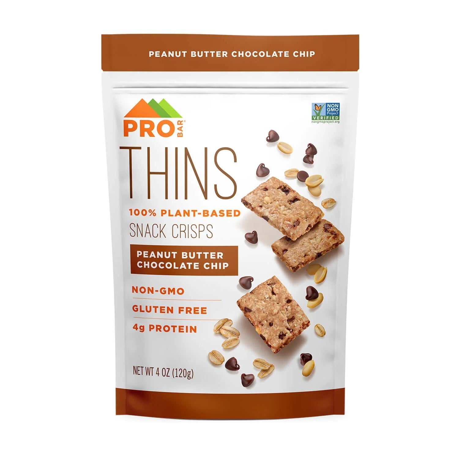Pro Bar Thins 100% Plant Based Snack Crisps Peanut Butter Chocolate Chip 4g Protein Gluten Free 120g