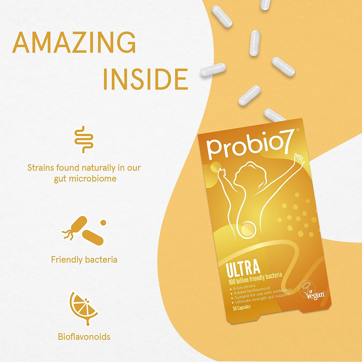 Probio7 ULTRA Probiotics 100 billion 9 Live Strains with added bioflavonoid 30 Vegan Capsules