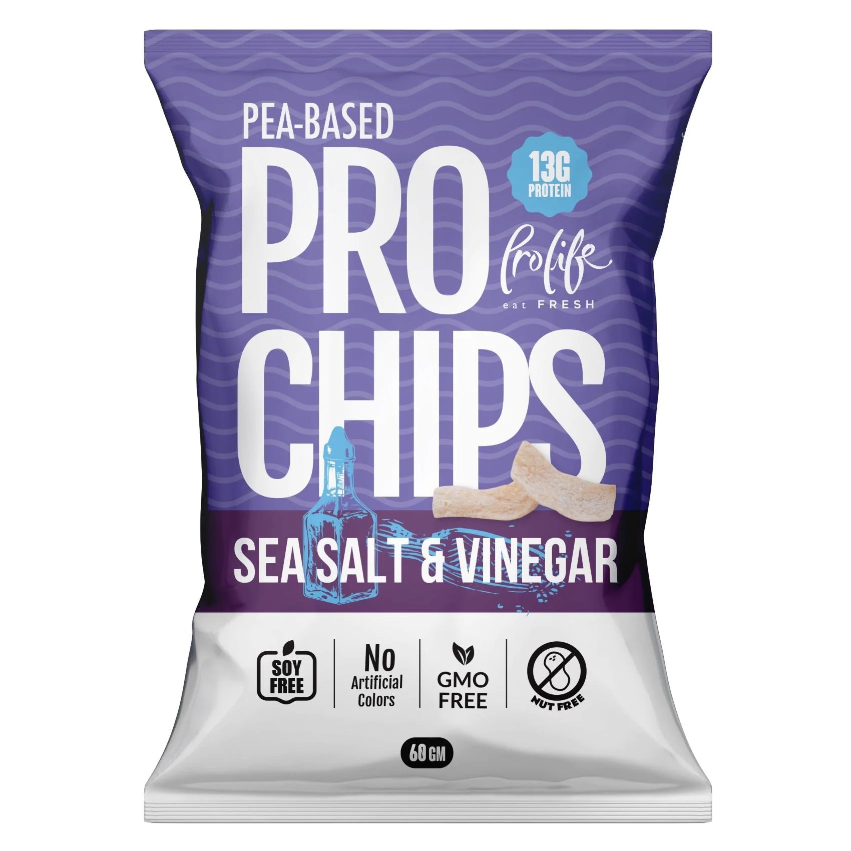Prolife Pro Chips Pea Based Sea Salt And Vinegar High Protein Non-GMO No Artificial Colors 60g