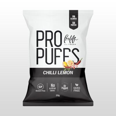 Prolife Pro Puffs Chilli Lemon High Protein Gluten Free Non-GMO No Artificial Colors 50g