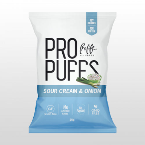 Prolife Pro Puffs Sour Cream & Onion High Protein Gluten Free Non-GMO No Artificial Colors 50g
