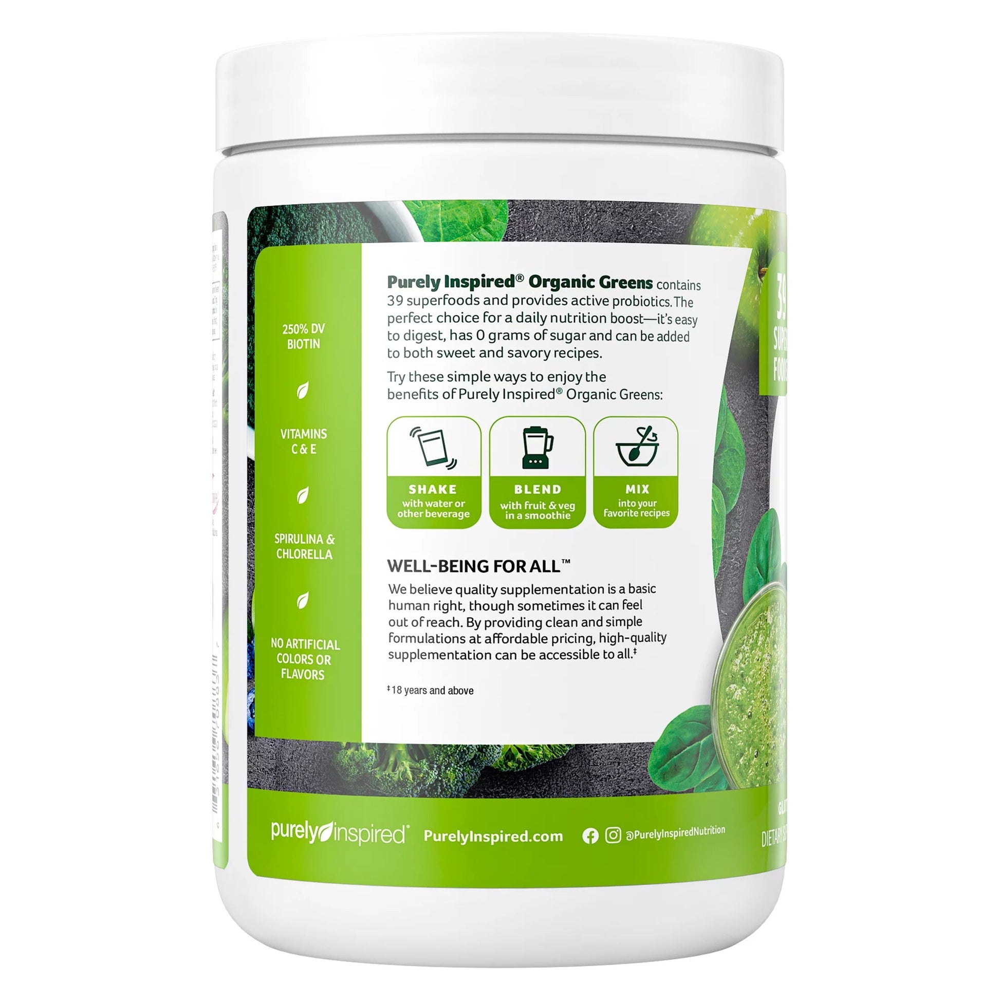 Purely Inspired Organic Greens Supergreens Superfood Powder Blend , Unflavored 242g