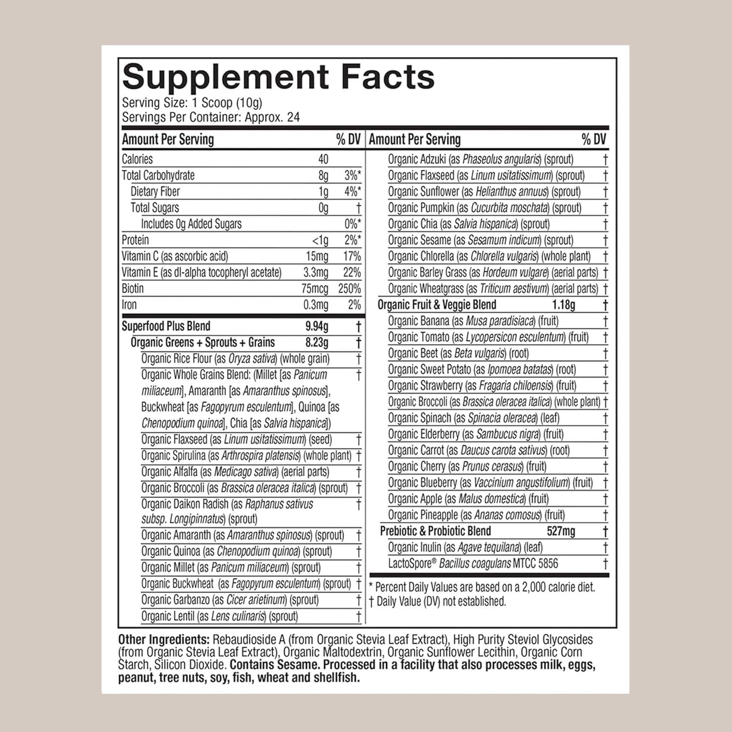 Purely Inspired Organic Greens Supergreens Superfood Powder Blend , Unflavored 242g