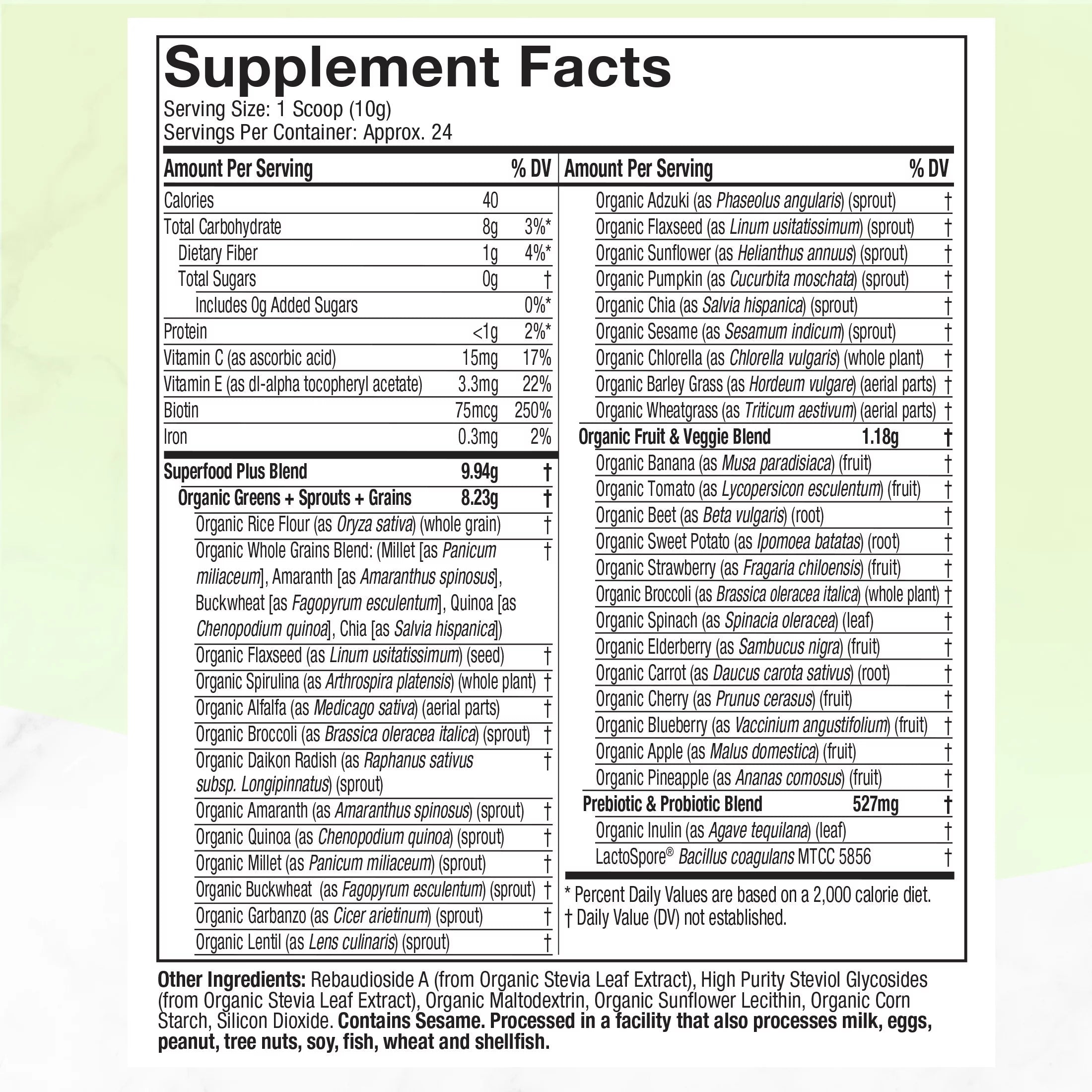 Purely Inspired Organic Greens Supergreens Superfood Powder Blend , Unflavored 242g