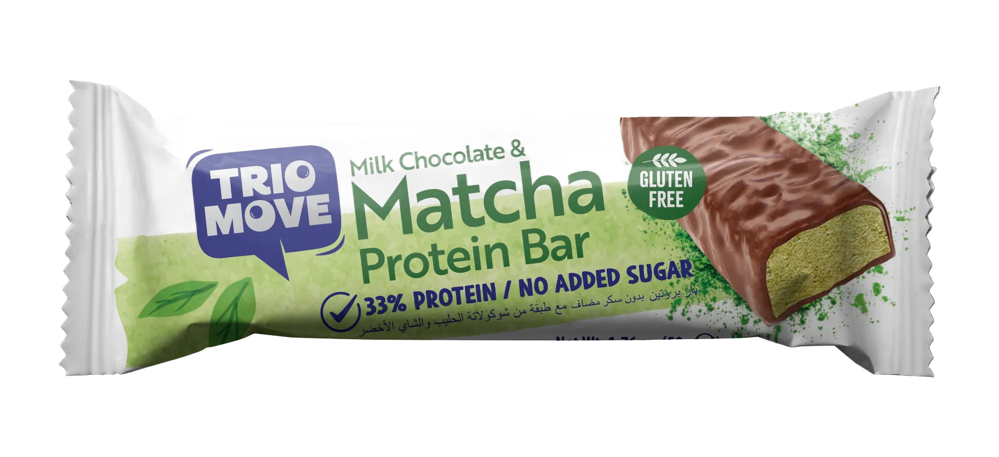 Trio Move Chocolate Coated 33% Protein Milk Chocolate and Matcha Bar 50 gr