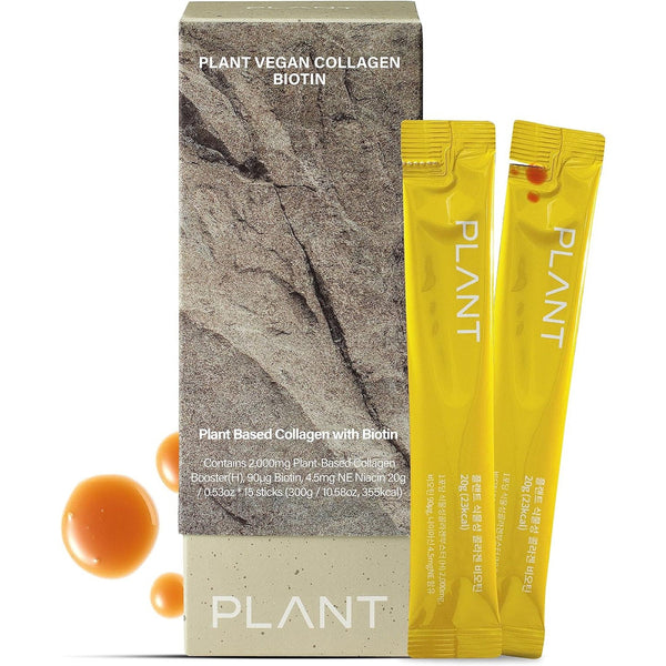 RAWGA PLANT Liquid Vegan Collagen with Biotin - Real Plant-Based Collagen Supplement, Low-Molecular Collagen Peptides, Lemon Flavor 15 Sticks