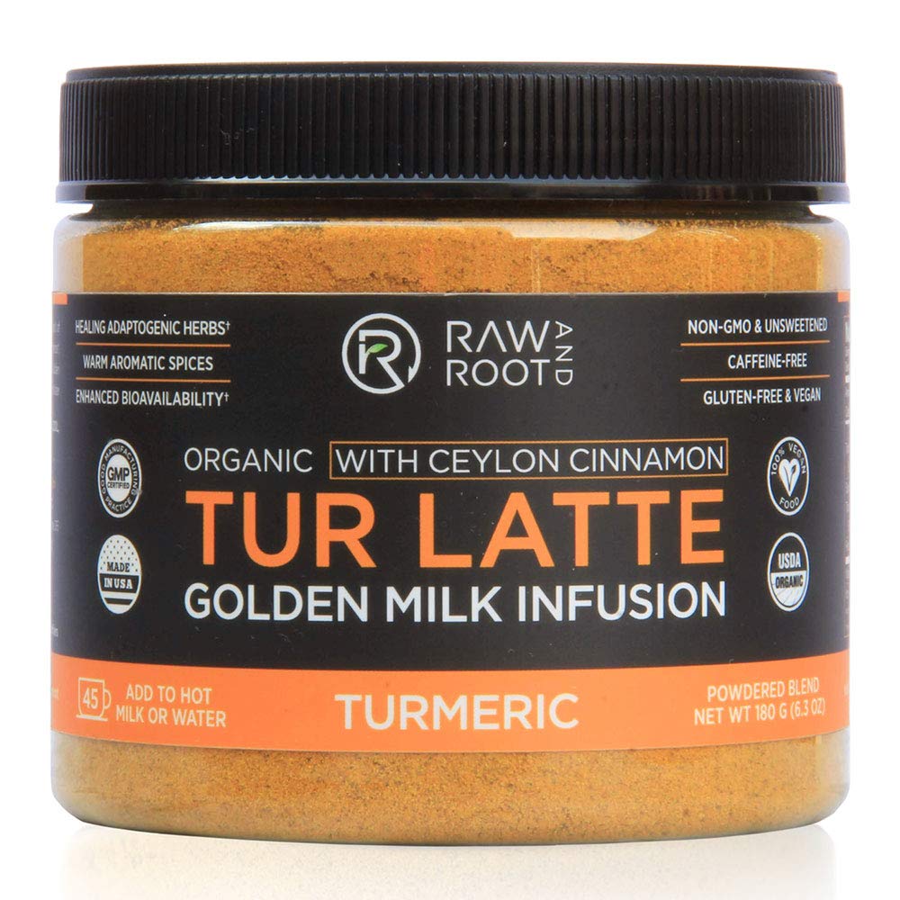Raw And Root Tur Latte Organic Golden Milk Infusion with Ceylon Cinnamon 45 Servings