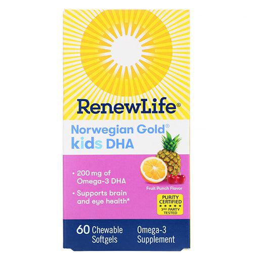 Renew Life Norwegian Gold Kids DHA 200 mg 60 Chewable Softgels