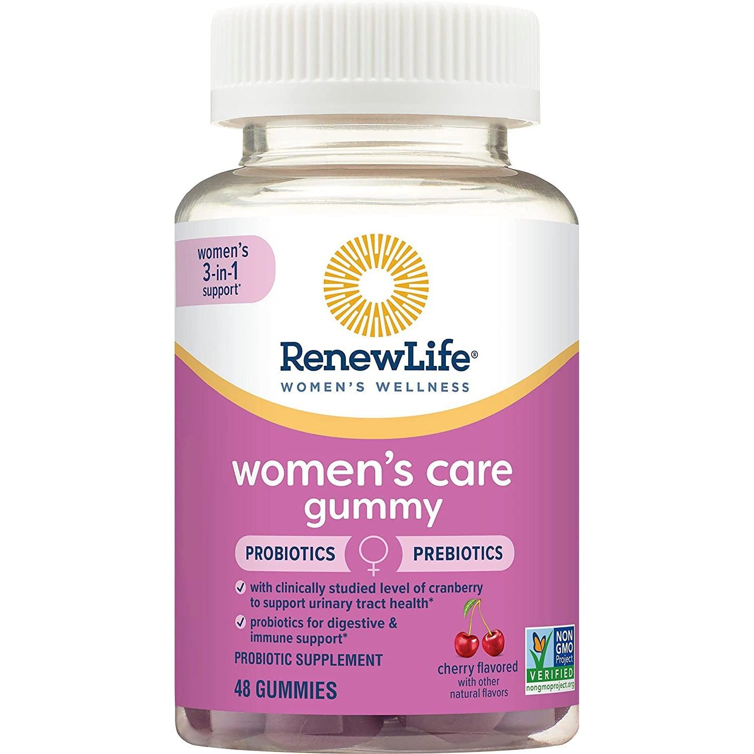 Renew Life Probiotics & Prebiotics Gummies for Women Soy Dairy & Gluten Free for Digestive, Vaginal & Immune Health, 48 Gummies