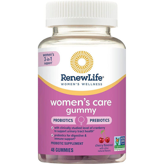 Renew Life Probiotics & Prebiotics Gummies for Women Soy Dairy & Gluten Free for Digestive, Vaginal & Immune Health, 48 Gummies