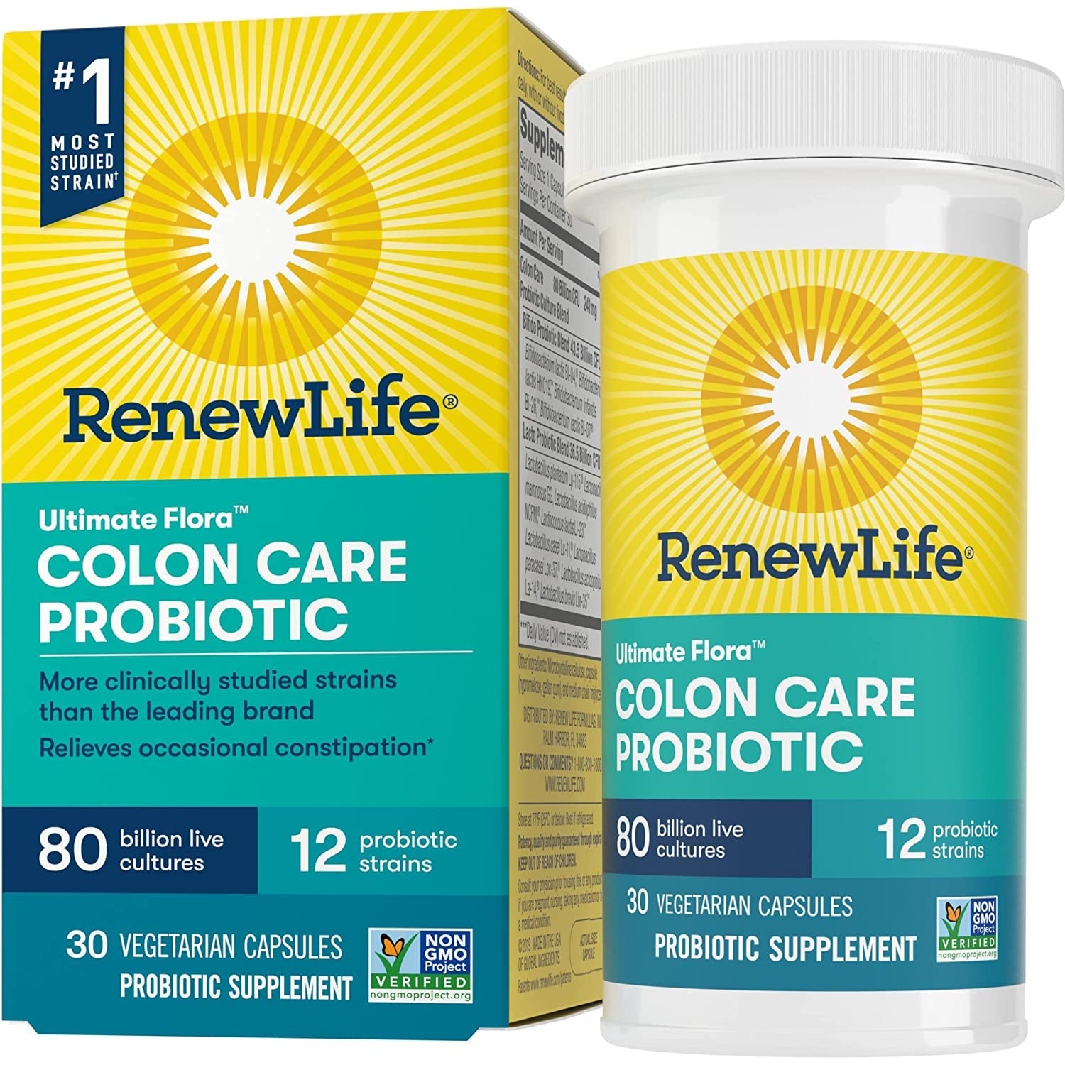 Renew Life Ultimate Flora Probiotic Colon Care 80 Billion 12 Strains 30 vegetable capsules