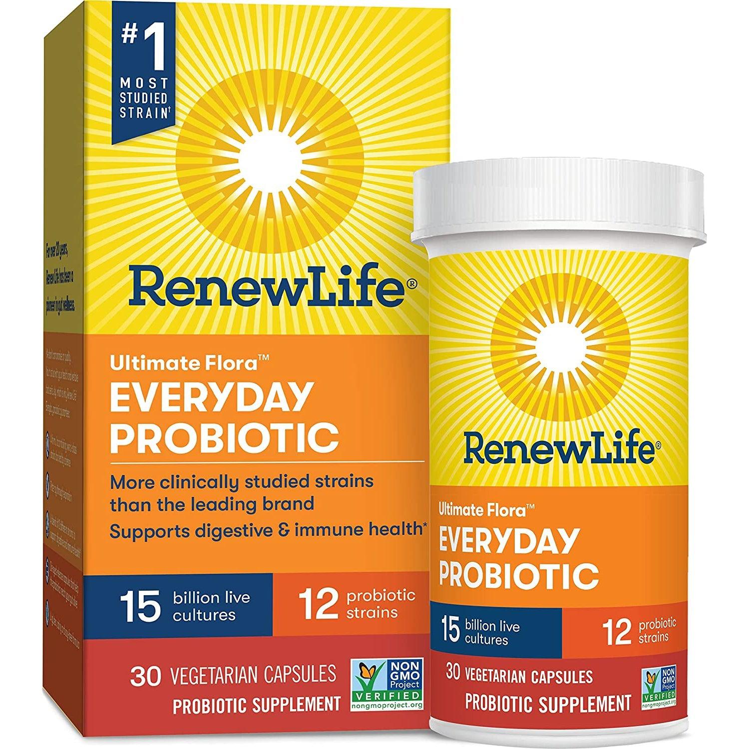 Renew Life Ultimate Flora Probiotic Everyday 15 Billion 12 Strains 30 vegetable capsules