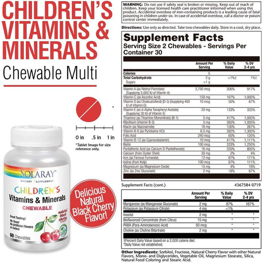 SOLARAY Kids Vitamins & Minerals Complete Multivitamin for Kids 60 Chewables