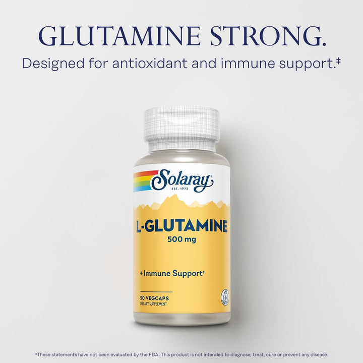 SOLARAY L-Glutamine 500mg | Healthy Muscle Recovery & Immune System Support | Non-GMO | Vegan | Lab Verified | 50 VegCaps