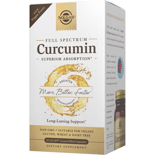 SOLGAR Full Spectrum Curcumin - 30 LiCaps - Superior Absorption - Vegan, Gluten Free, Non-GMO, Dairy Free - 30 Servings