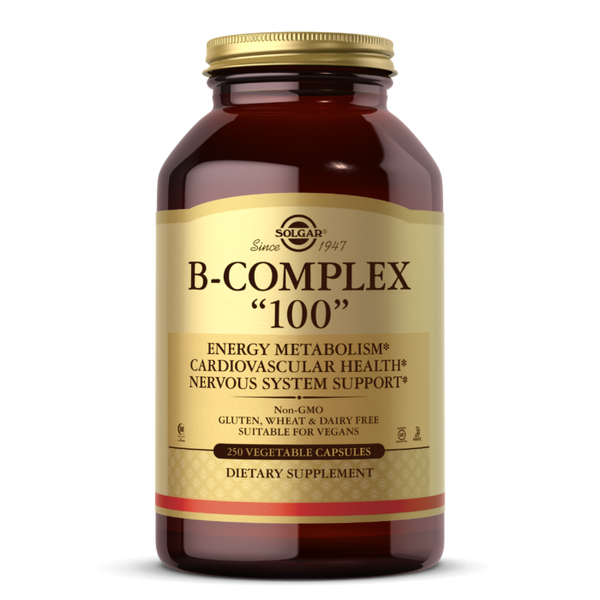 Solgar B-Complex 100 Vitamin B Complex Gluten Free Dairy Free Vegan 250 Vegetable Capsules