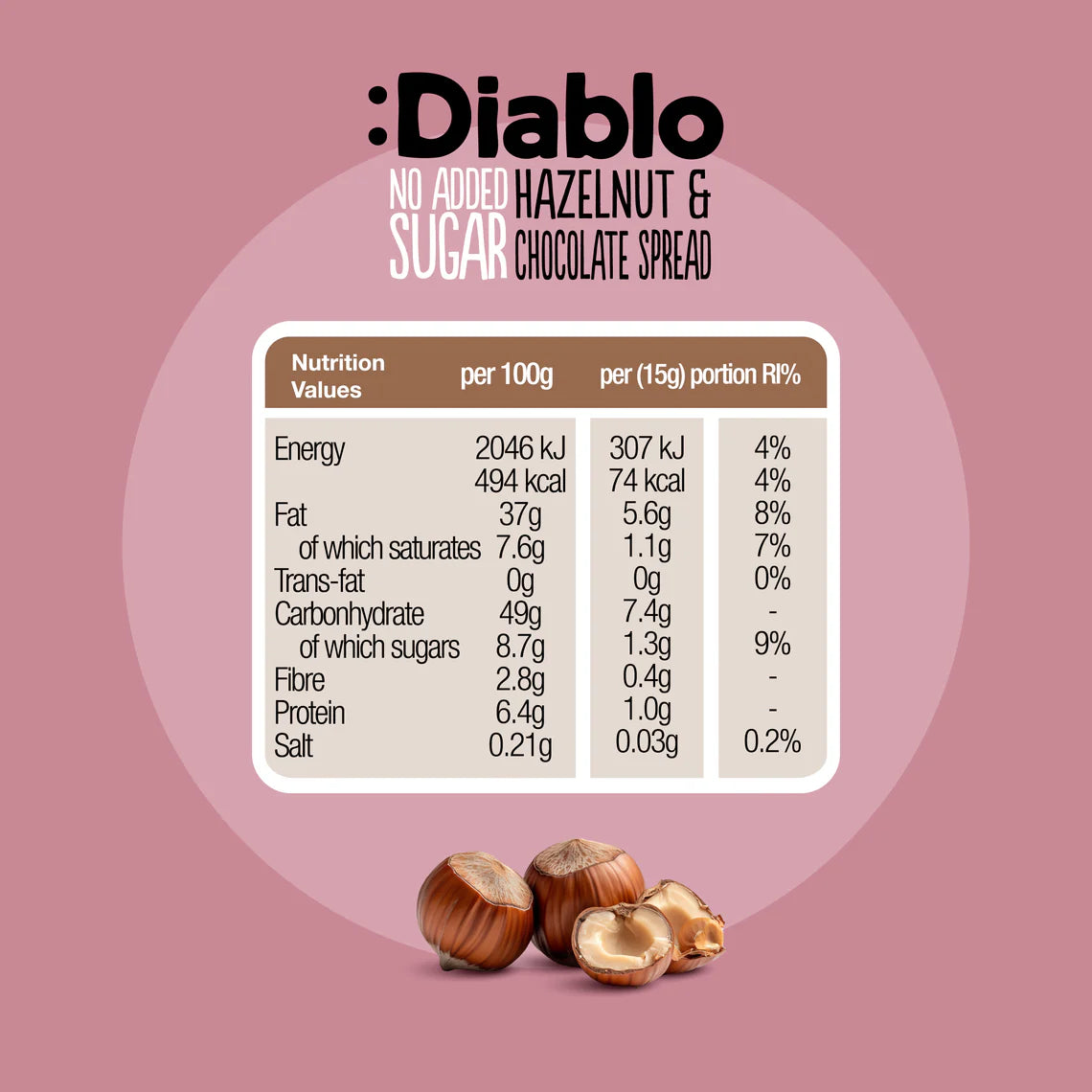 Diablo no added sugar Hazeinut & Chocolate spread 350g