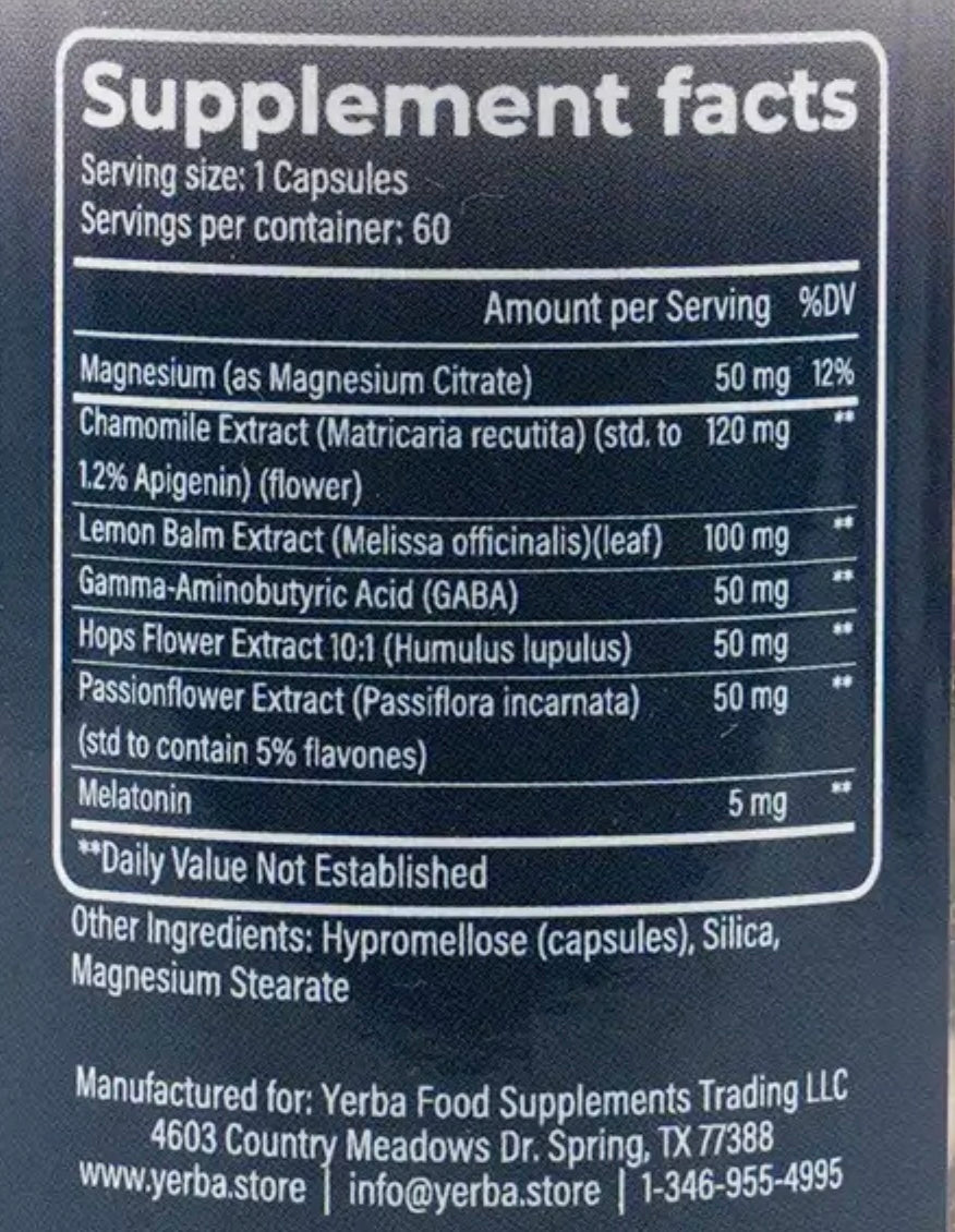 Yerba Melatonin & Magnesium Citrate Complex Halal Product 60 Capsules
