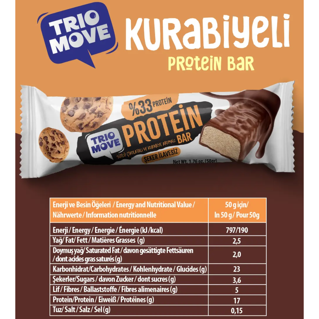Trio Move Chocolate Coated 33% Protein Bar Milk Chocolate and Cookie 50g