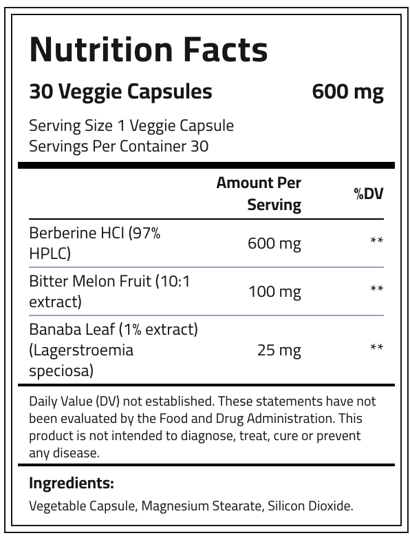 Body Builder Organic Berberine Complex with Bitter Melon 30 Veggie Capsules