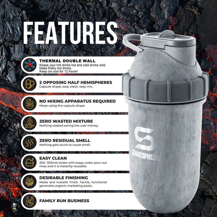 ShakeSphere Protein Shaker Bottle Tumbler Double Wall Steel Concrete 700ml