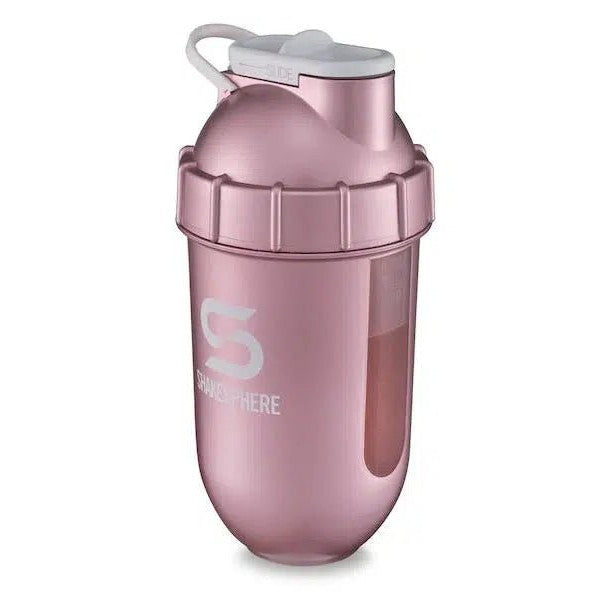 ShakeSphere Protein Shaker Bottle Tumbler View Rose Gold Clear Window 700ml