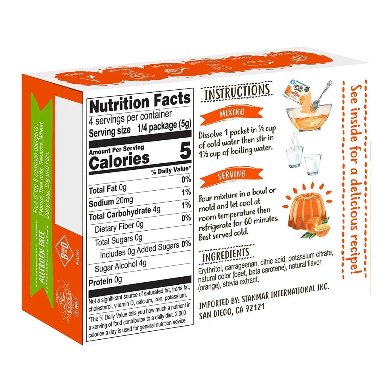 Simply Delish Orange Jelly KETO Friendly Sugar Free 0g Net Carbs 5 Calories 20g