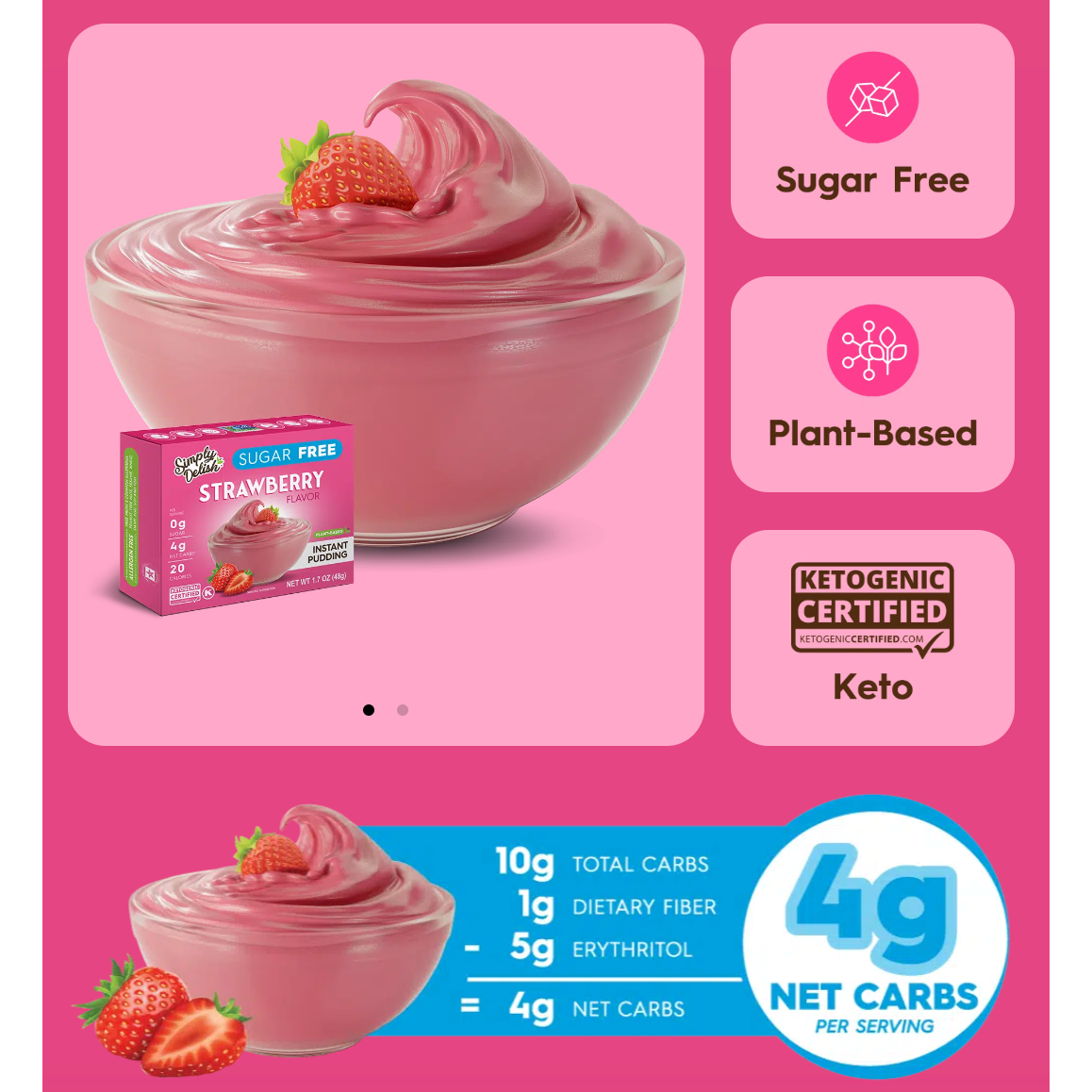Simply Delish Strawberry Pudding KETO Friendly Sugar Free 48g