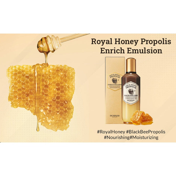 SkinFood Royal Honey Propolis Enrich Emulsion Concentrated Aged Honey Skin Nourishing & Hydrating Essential Emulsion, Skin Moisturizing & Glowing for Dry and Rough Skin 160ml