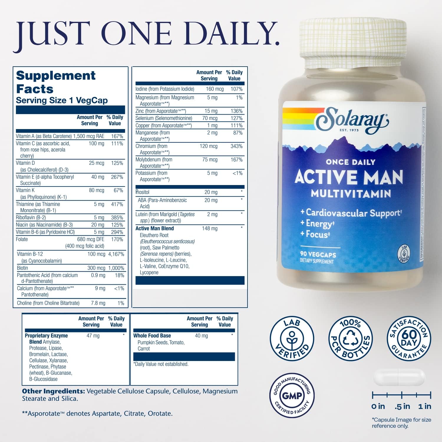 Solaray Active Man Multivitamin & Mineral & Digestive Enzyme Blends 90 VegCaps