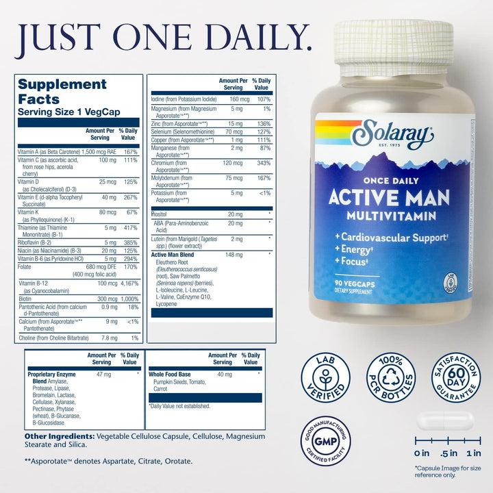 Solaray Active Man Multivitamin & Mineral & Digestive Enzyme Blends 90 VegCaps