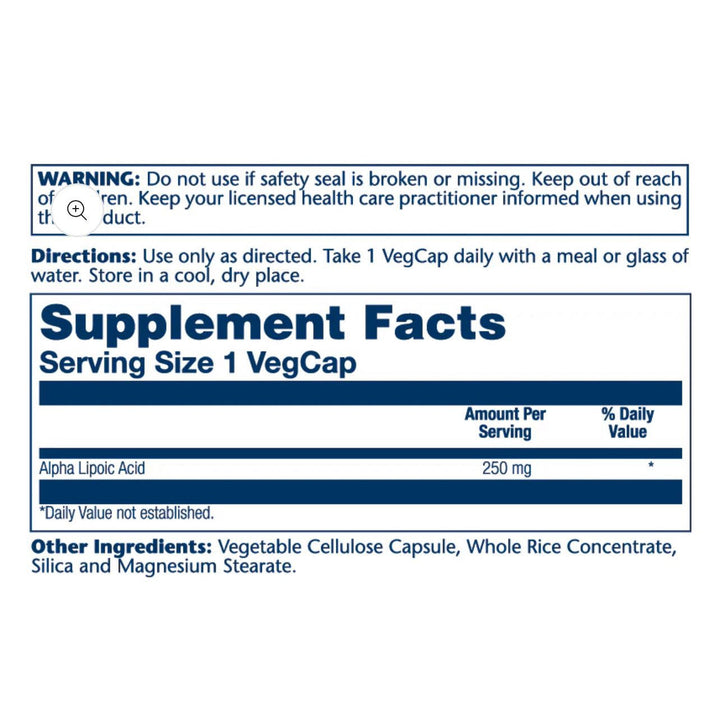 Solaray Alpha Lipoic Acid 250 mg 60 Vegetable Capsules