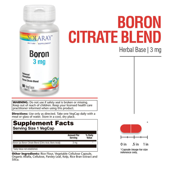 Solaray Boron Citrate 3mg Bone Health and Joint Support 60 Vegetable Capsules