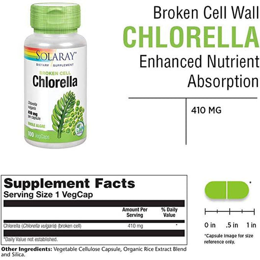 Solaray Chlorella 410 mg high in chlorophyll 100 Capsules