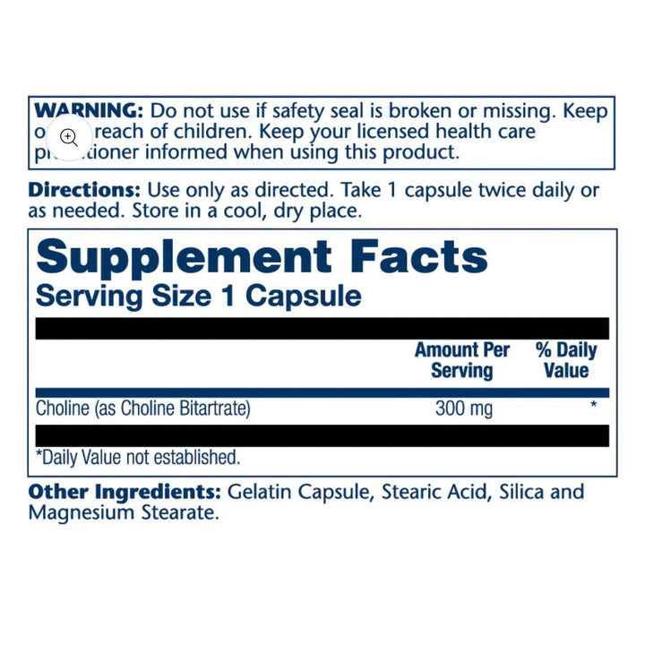 Solaray Choline, Timed-Release 300mg metabolism support 100 CAP