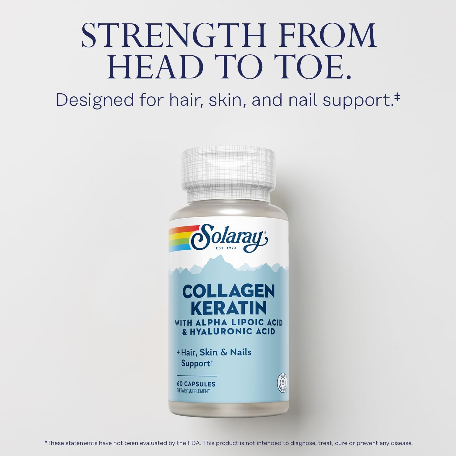 Solaray Collagen Keratin with Alpha Lipoic Acid and Hyaluronic Acid - Type I, II and III Marine Collagen & Chicken Collagen for Hair, Skin, Nails, and Joint Health Support 60 Capsules