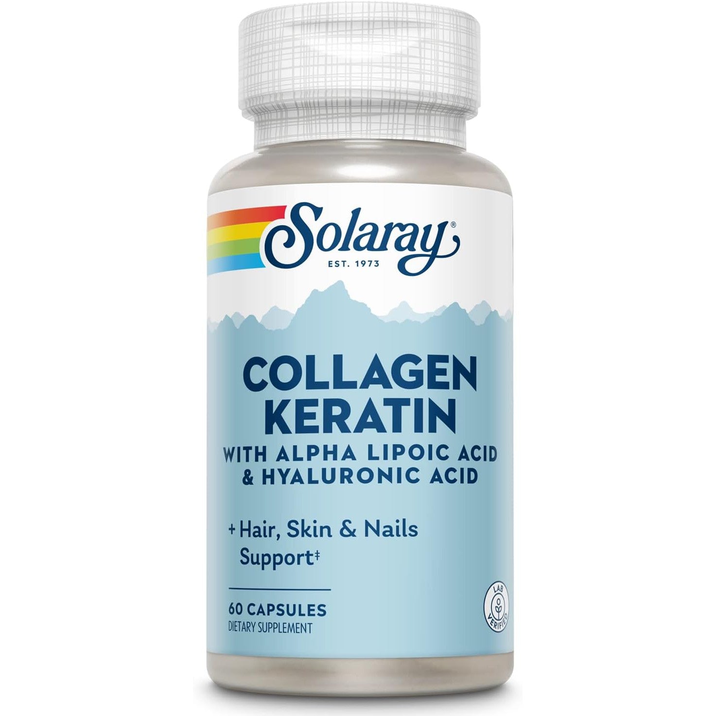 Solaray Collagen Keratin with Alpha Lipoic Acid and Hyaluronic Acid - Type I, II and III Marine Collagen & Chicken Collagen for Hair, Skin, Nails, and Joint Health Support 60 Capsules