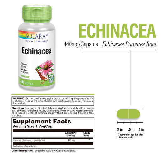 Solaray Echinacea Purpurea Root 440 mg | Healthy Immune & Respiratory Function Support | 100 VegCaps