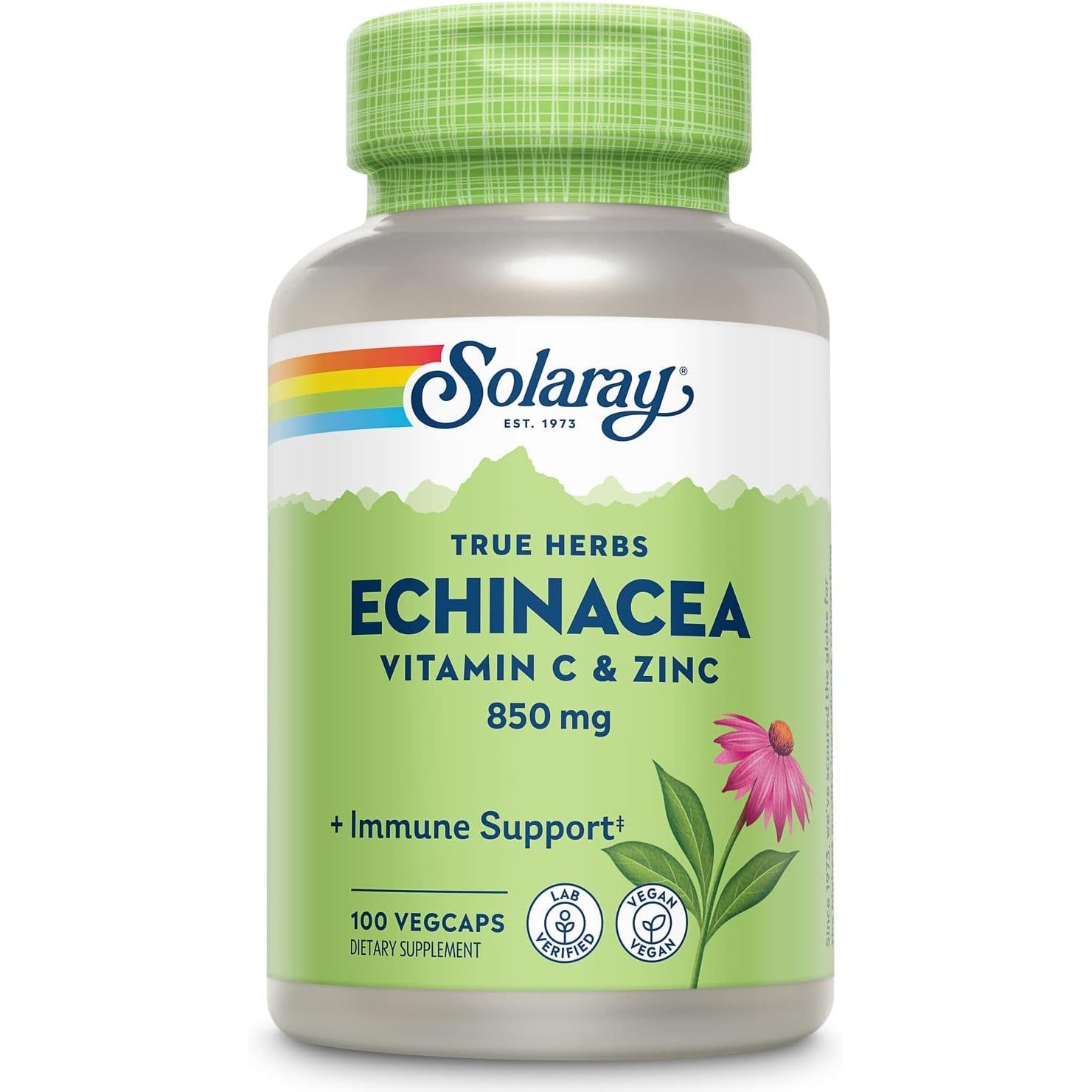 Solaray Echinacea with Vitamin C & Zinc 850mg Immune System Support With Bioflavonoids Non-GMO 100 Veg Capsules