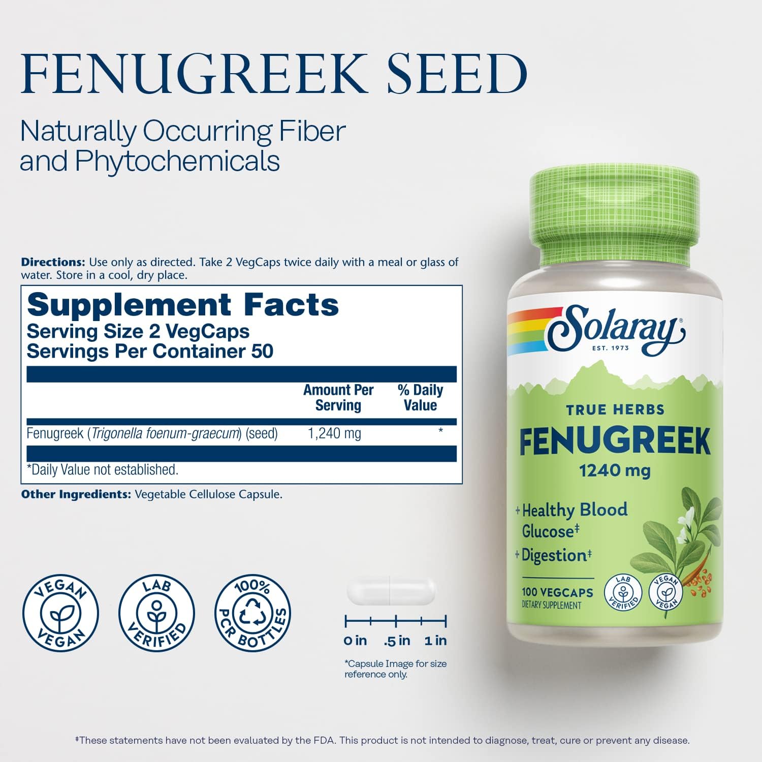 Solaray Fenugreek Seed Extract 1240mg 100 Vegetable Capsules