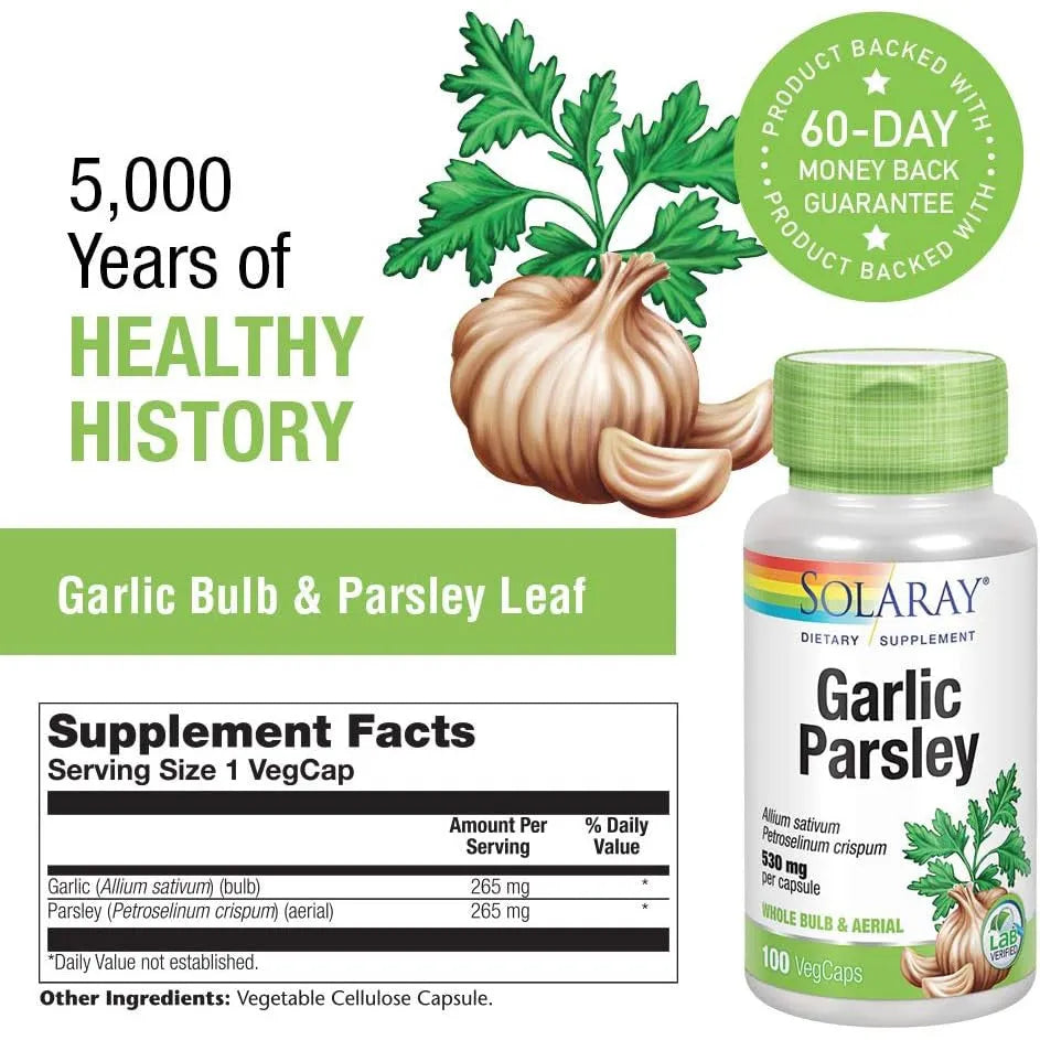 Solaray Garlic Bulb & Parsley Leaf 530mg | 100 Vegetable Capsules