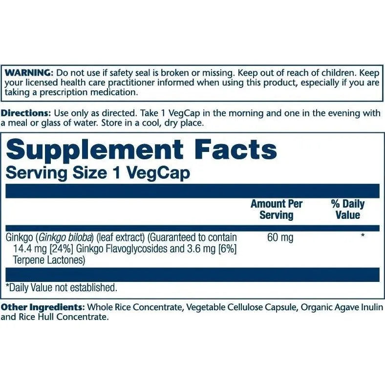 Solaray Ginkgo Biloba Extract 60mg 60 Veg Capsules